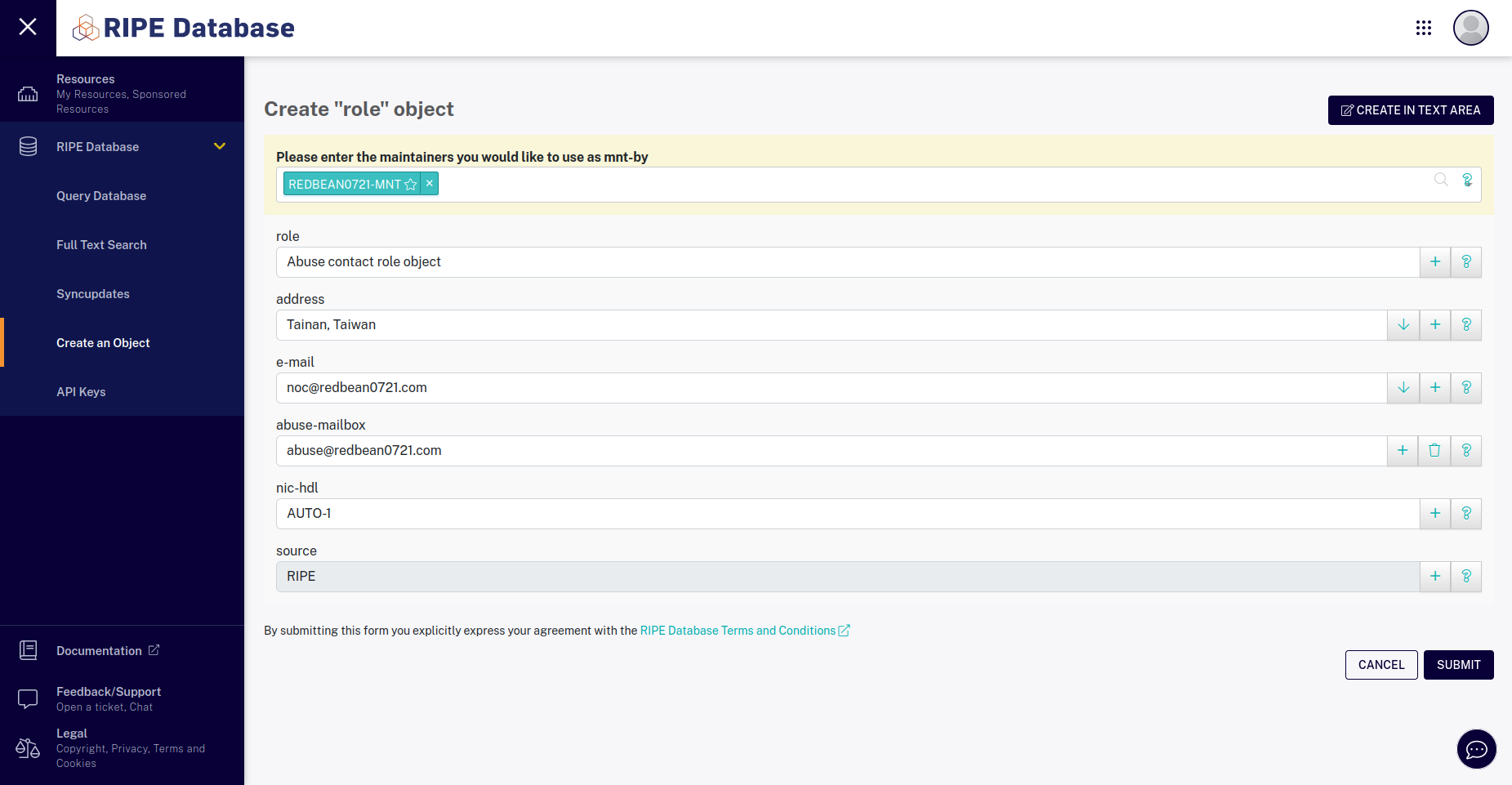RIPE Edit role abuse mailbox