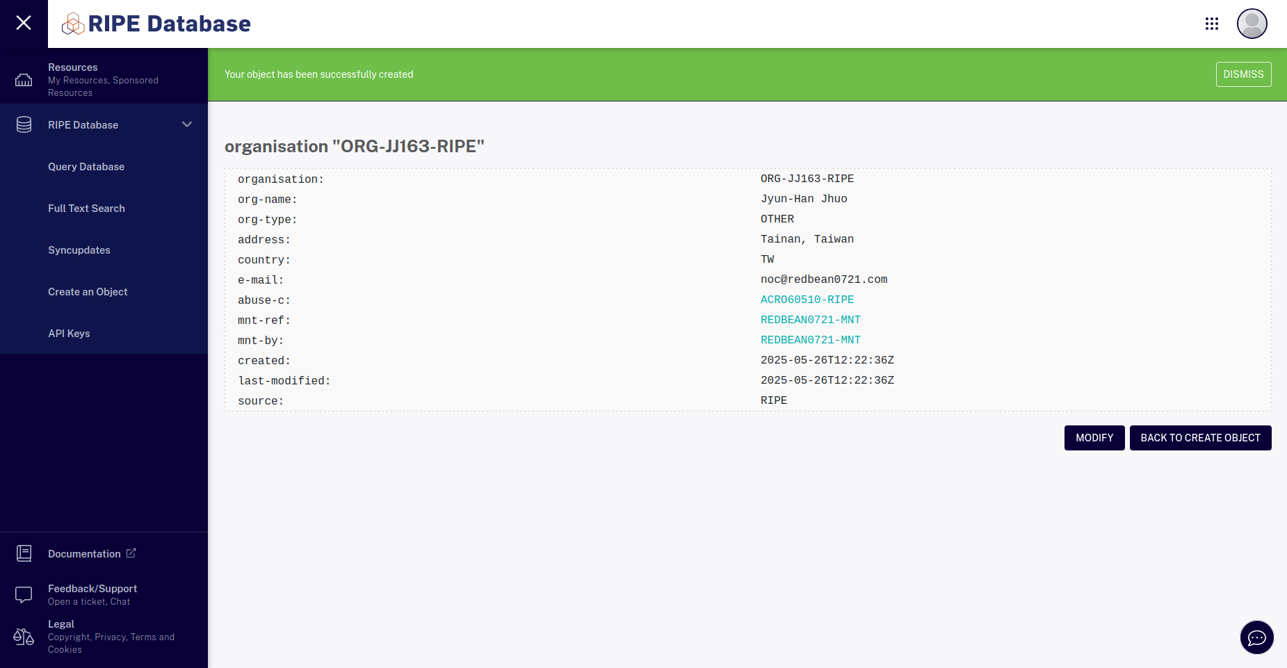 RIPE Get organisation