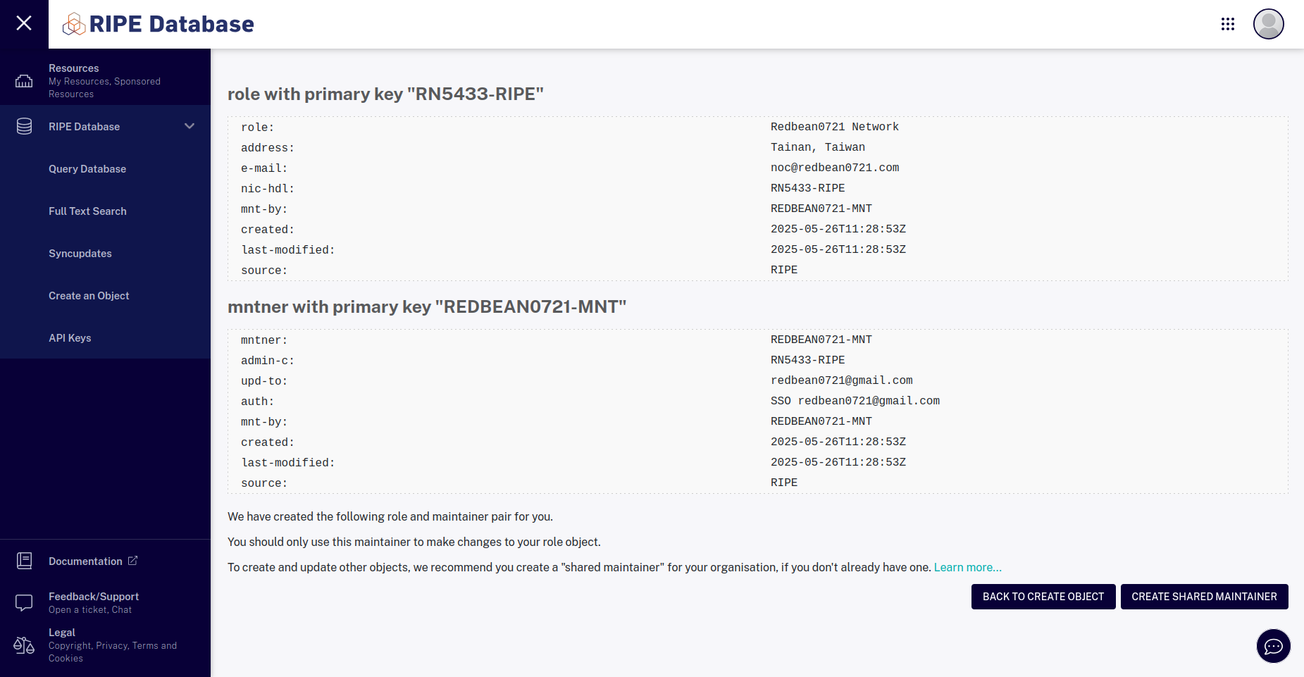 RIPE Get role and mntner primary