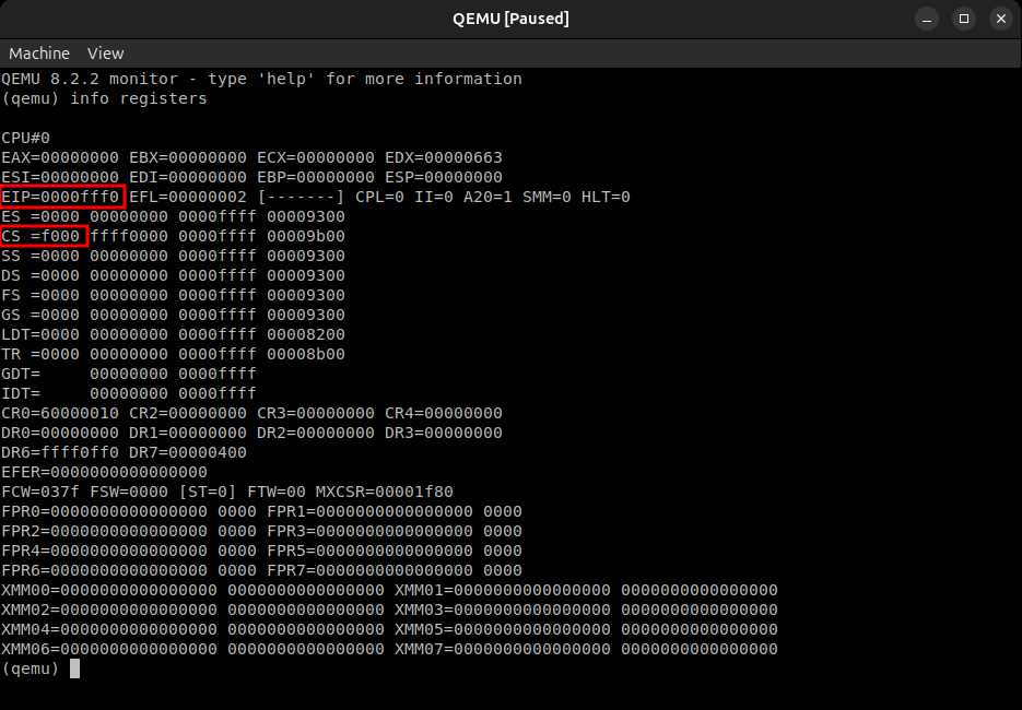 QEMU check registers
